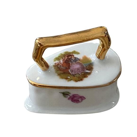 Vintage Limoges Castel France Miniature Iron w Gold Plated Handle Made In France - Picture 1 of 10